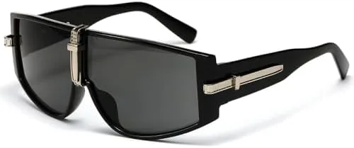 

Модные солнцезащитные очки для женщин, панк-очки для мужчин, винтажные очки, большие оправы, цветные линзы, защита от УФ-излучения UV400 MTZJH, Black Grey