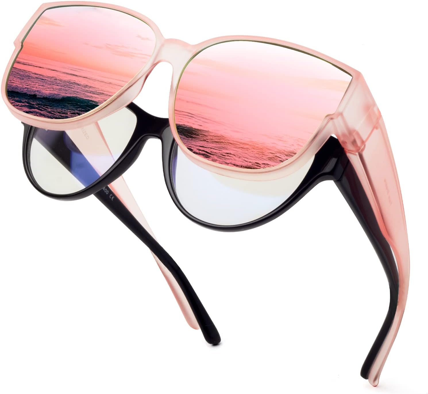 

Солнцезащитные очки с поляризованным покрытием, надеваемые поверх обычных очков, женские солнцезащитные очки с защитой от УФ-излучения, легкие Face Shadow, Xl Matte Pink / Pink Mirrored