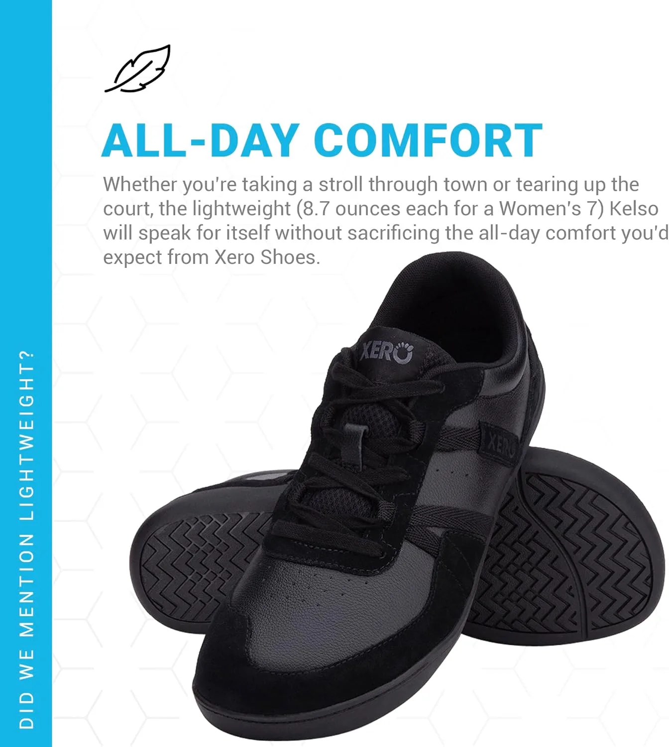 Классические мужские кожаные кроссовки Xero Shoes Kelso с удобной амортизацией FeelTrue, сетчатой вставкой, минималистичным дизайном, идеально подходят для тенниса и отдыха на теннисном корте, черный — фото 4