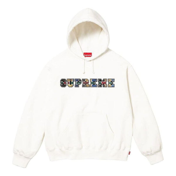 

Толстовка fw23 week4 collegiate patchwork leather hoodie 'white' Supreme, белый