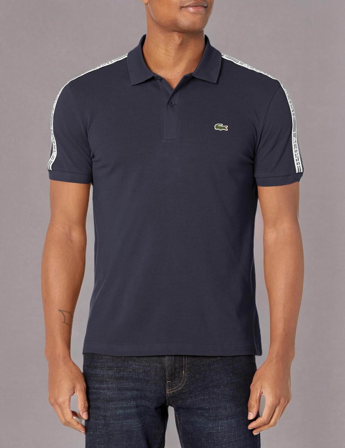 Lacoste мужская поло с логотипом и полосками из пике, Marine — фото 3