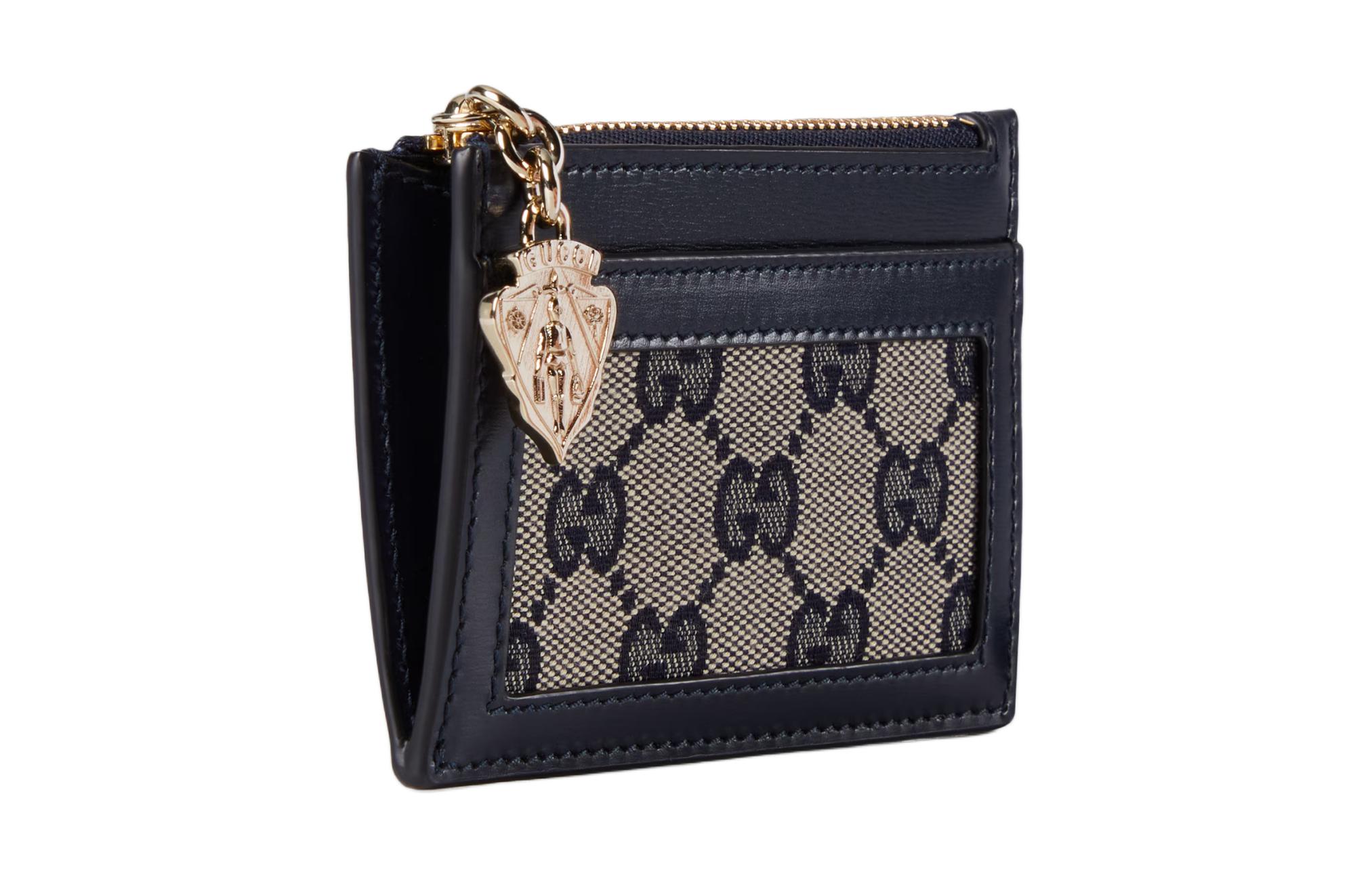 GUCCI Кожаная вставка на холщовом кошельке женский бежевый и синий — фото 2