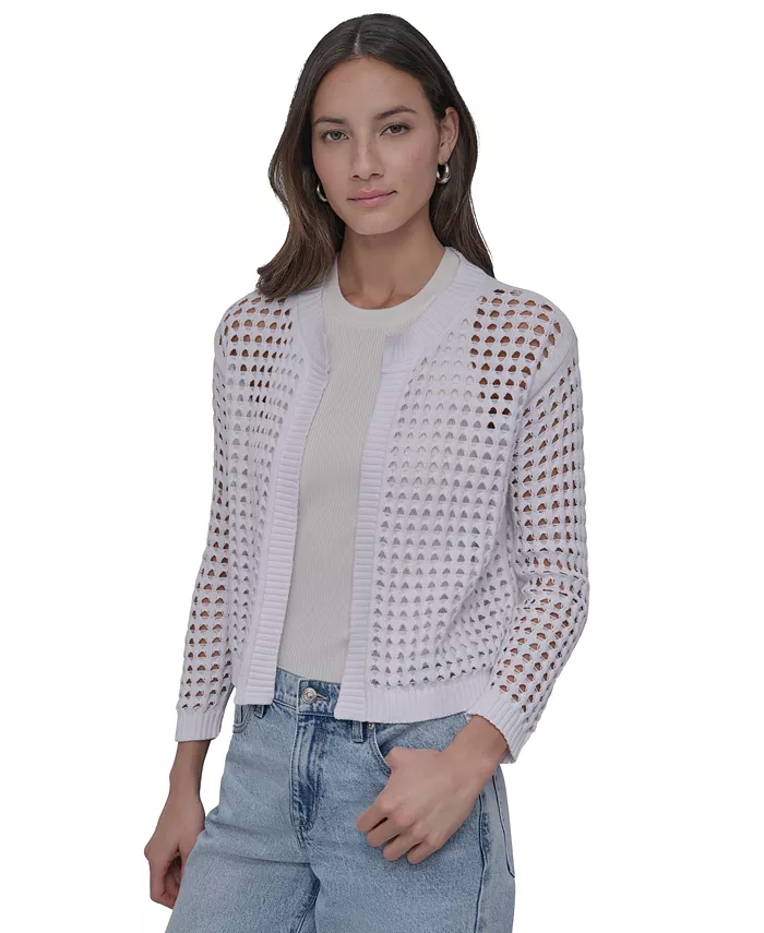

Кардиган с ажурной вязкой Petite DKNY Jeans, белый