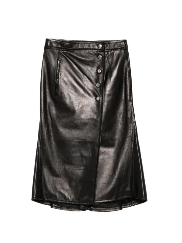 Кожаная юбка с пуговицами Alexander Mcqueen, черный
