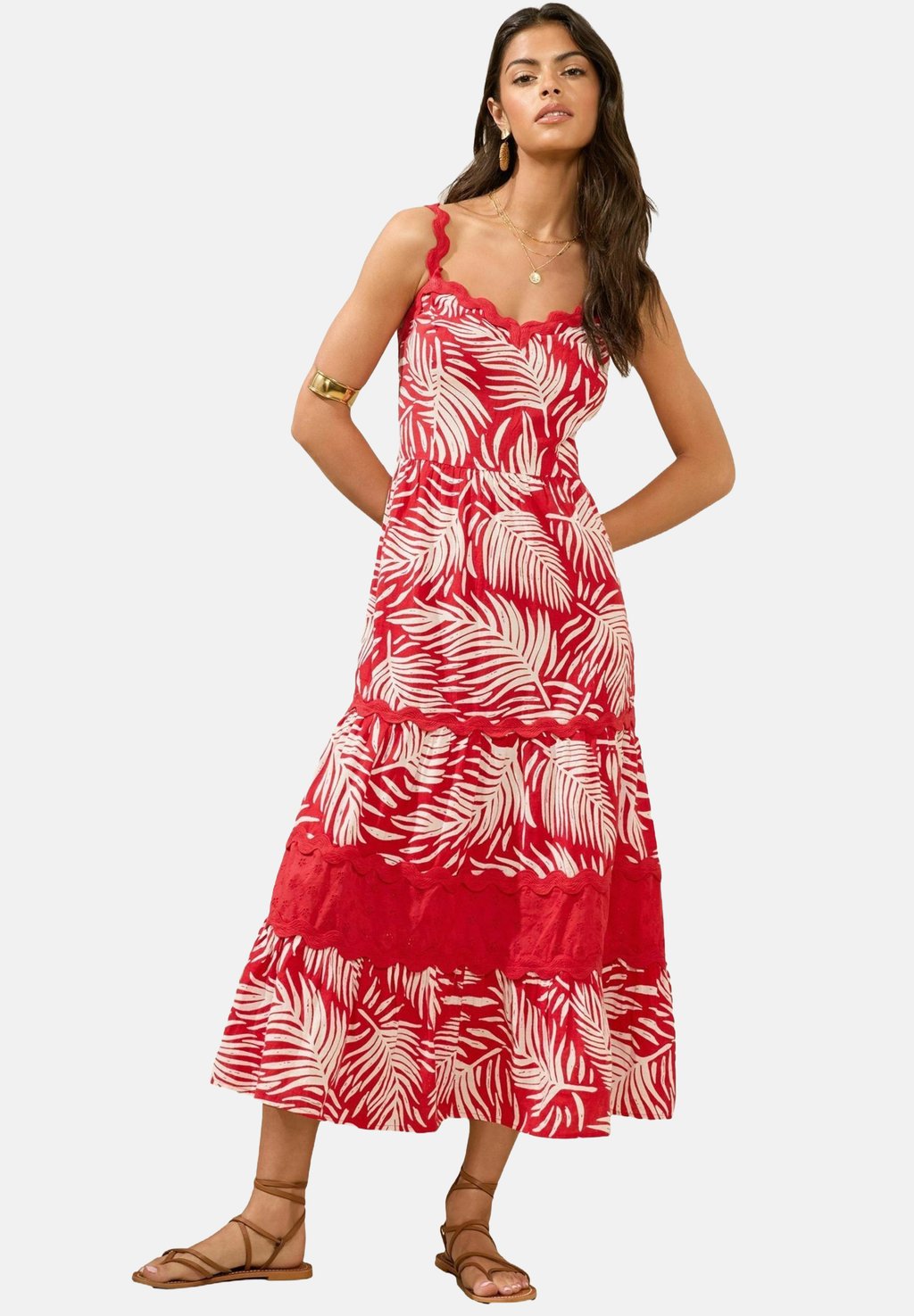 

Повседневное платье REGULAR FIT-RIC RAC TRIM PRINTED CAMI MIDI Lipsy, красный