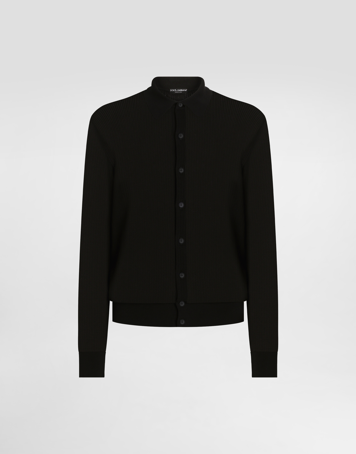 

Рубашка с длинными рукавами из хлопкового ажурного трикотажа Dolce & Gabbana, черный