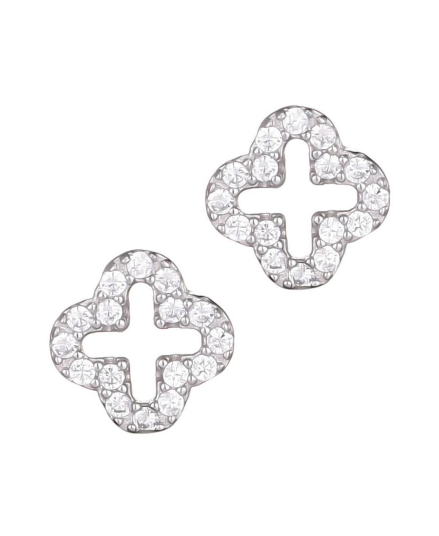 

Серьги-гвоздики в виде миниатюрного клевера с фианитами, серебро 925 пробы Adornia Fine, Silver