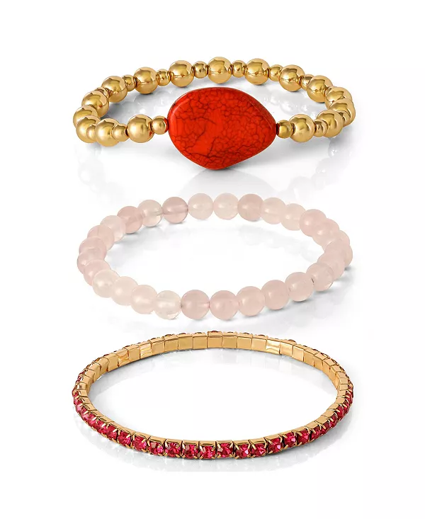 

Комплект из 3-х браслетов из бисера с драгоценными камнями и золотыми акцентами Jessica Simpson, red