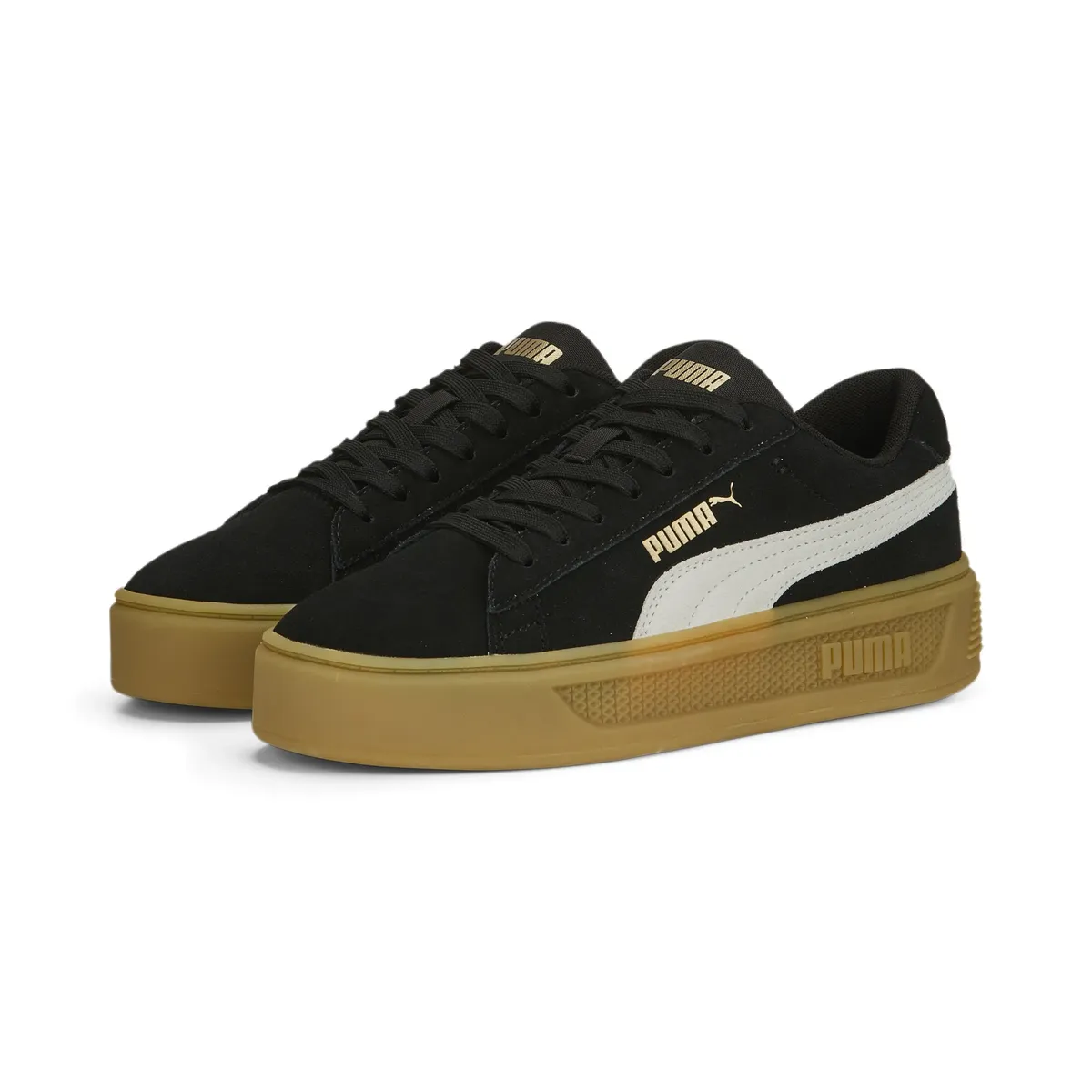 Кроссовки PUMA "Smash Platform V3 Замшевые кроссовки женские", цвет Black White Gold