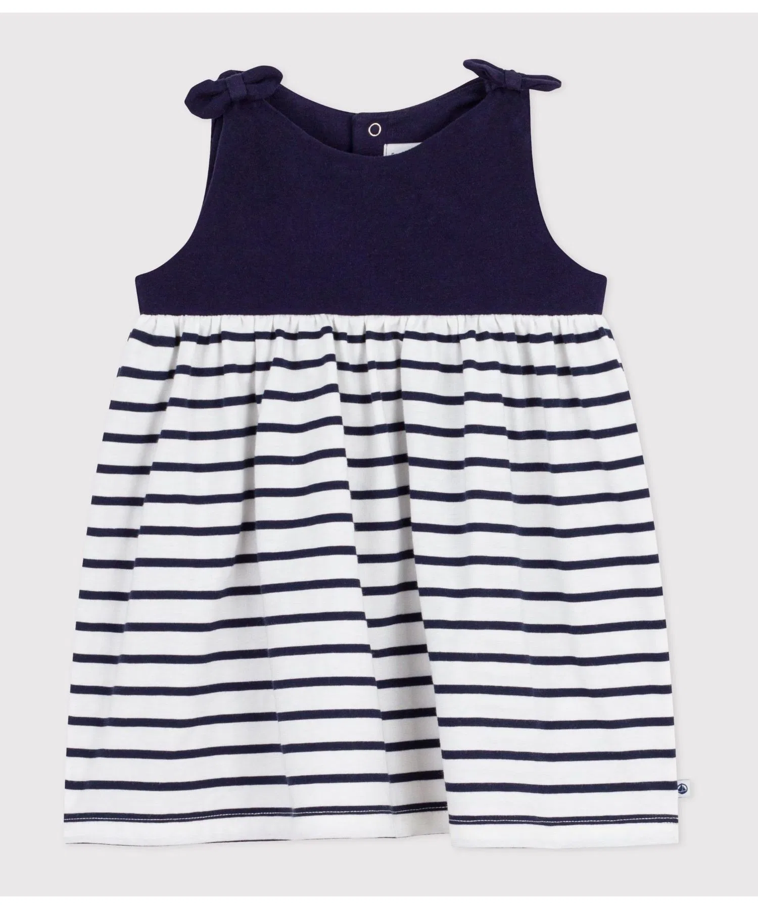 Детское платье-футболка в полоску Petit Bateau бело-синее
