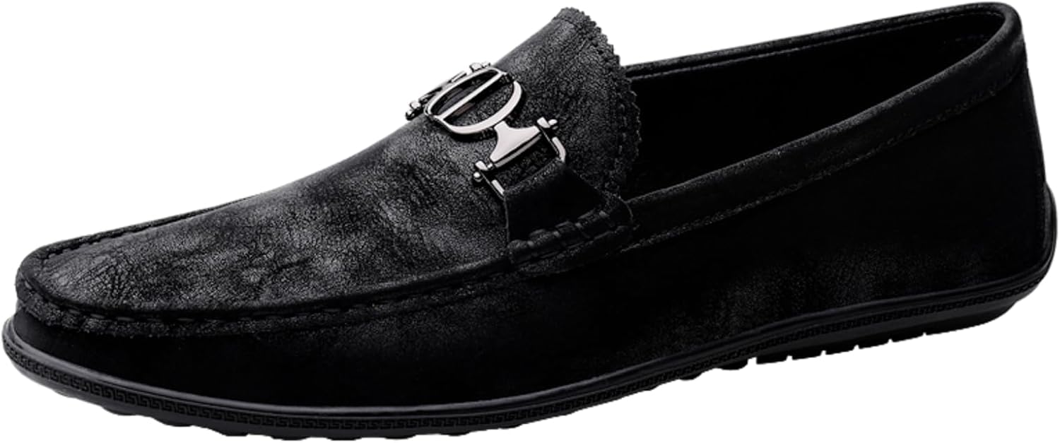 

Мужские лоферы из натуральной кожи с металлической пряжкой, удобные и стильные туфли, на каждый день и для деловой носки Aokisx, черный