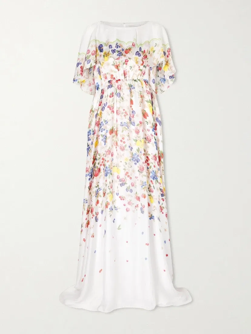 Макси-платье из шифона с цветочным принтом Mary Katrantzou, мультицвет