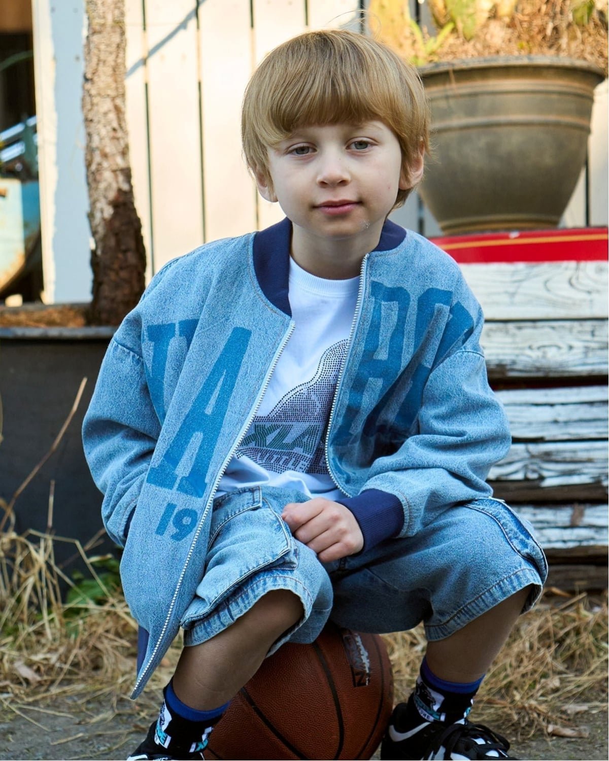 Джинсовая блузон с крупным логотипом Xlarge Kids, Light Blue