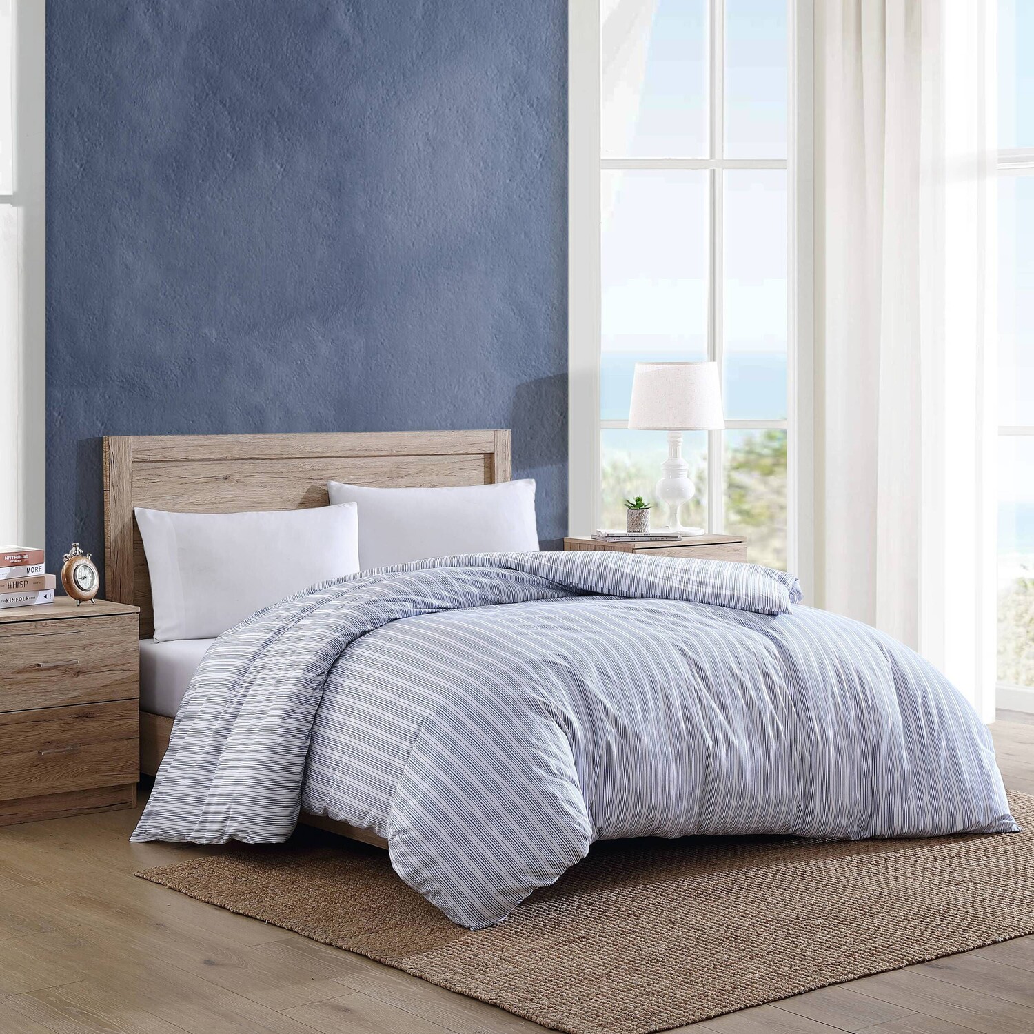 

Синий пододеяльник Nautica Beaux в полоску King King, цвет Wintersky