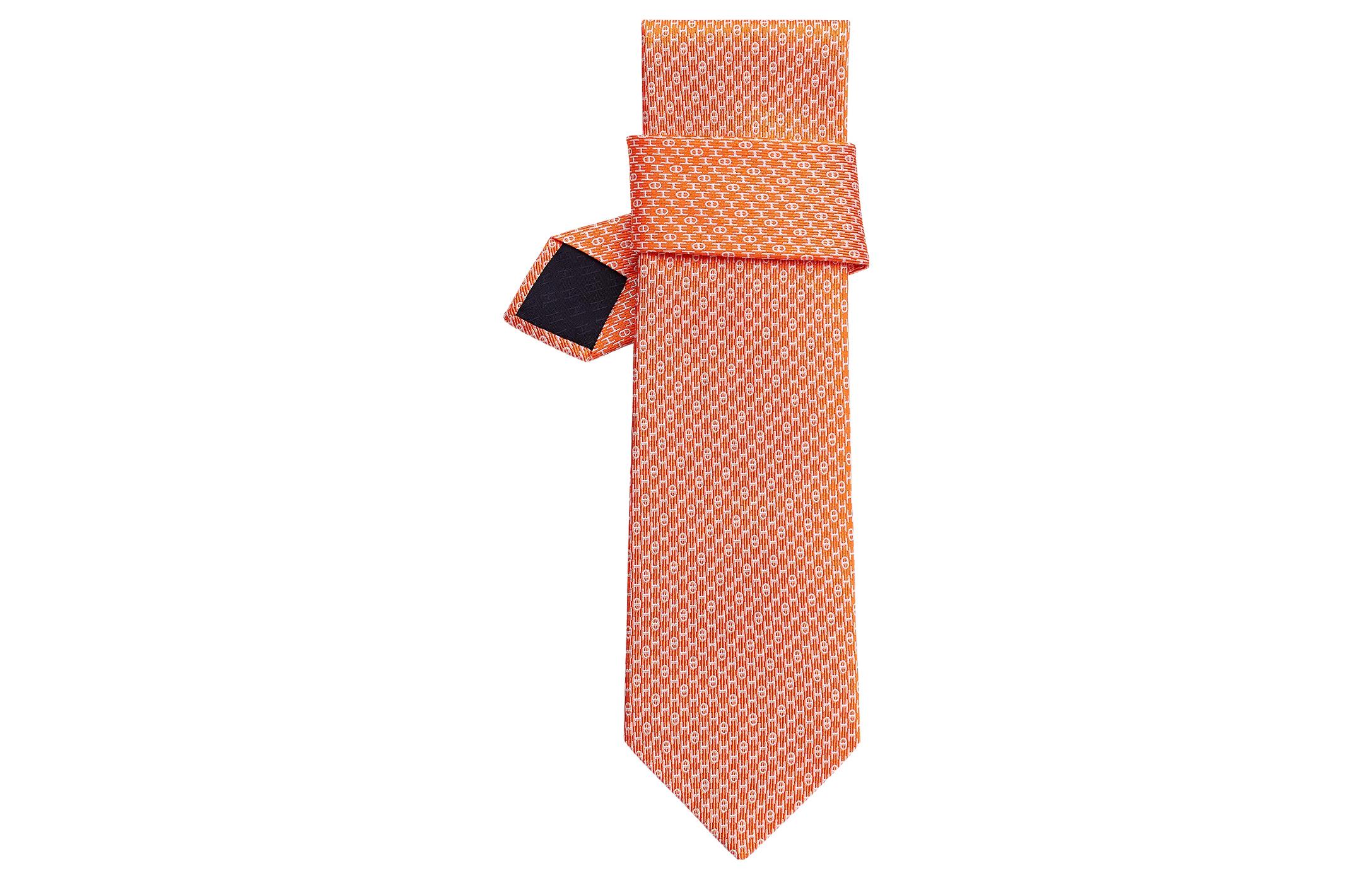 

HERMES Шелковый галстук мужской оранжево-белый, Orange/White