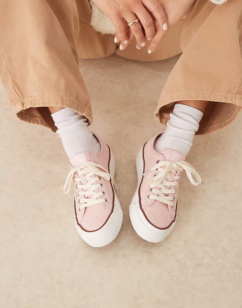 Розовые кеды из парусины на плоской платформе Calvin Klein Jeans vulc