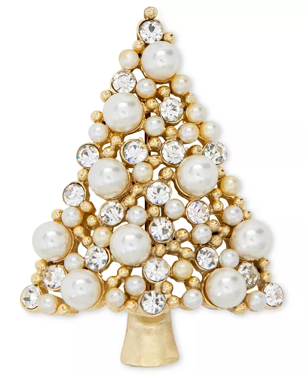 

Брошь-Елочка с золотистыми кристаллами и искусственным жемчугом, созданная для Macy's Holiday Lane, gold