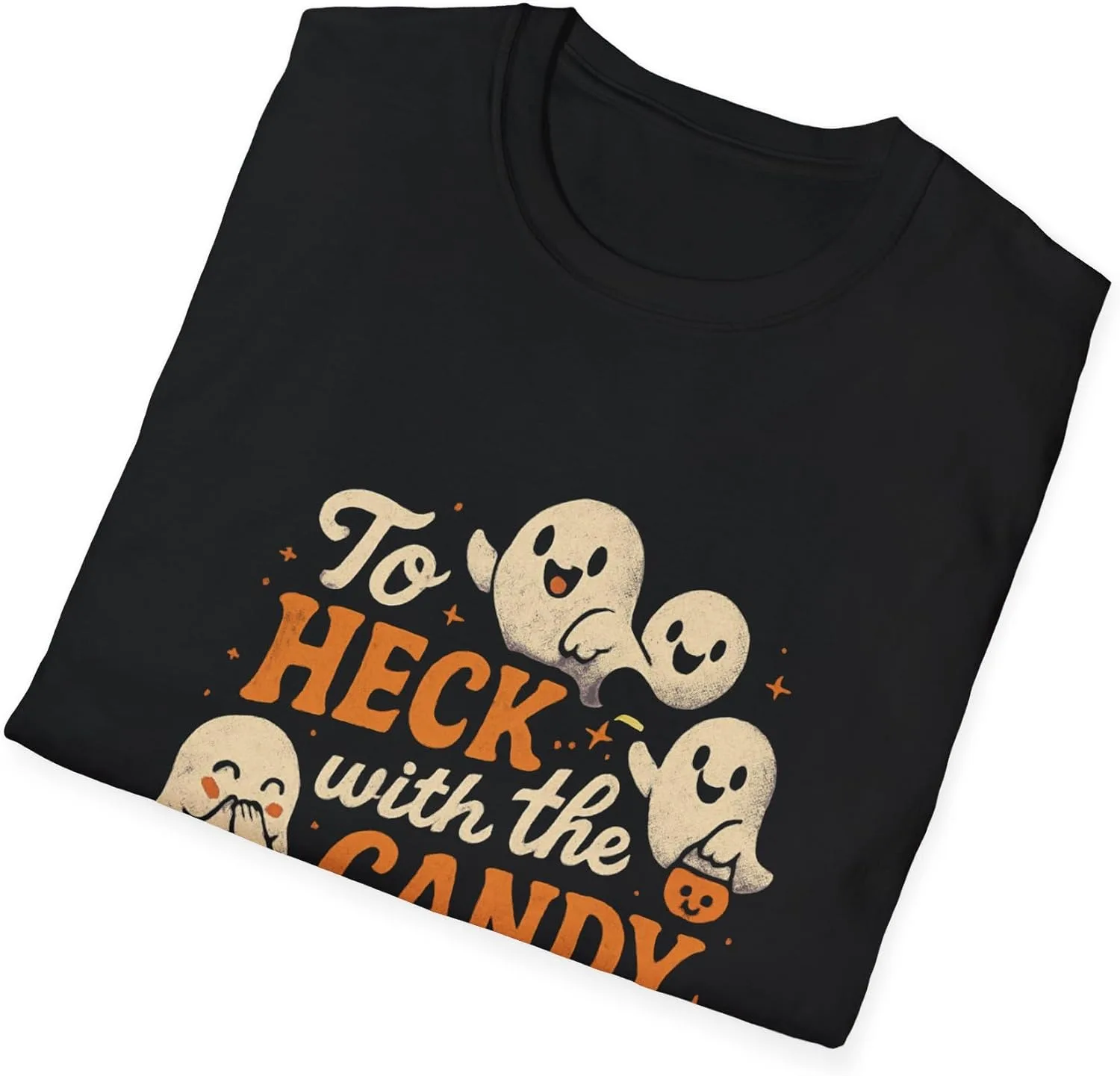 Футболка с юмором на Хэллоуин, смешной призрак, фраза "Trick or Treat", подарок для вечеринки, Unisex Softstyle Tee GENERIC, черный — фото 4