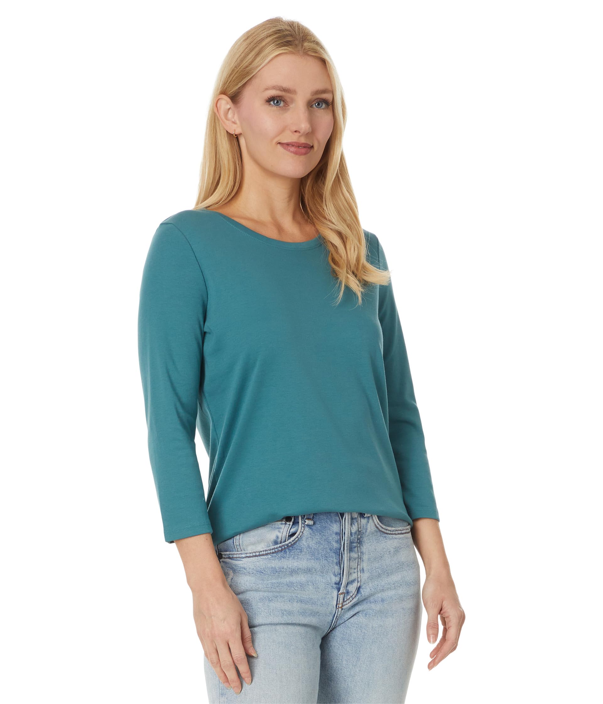 

Футболка L.L.Bean Pima Cotton Shaped Jewelneck Tee 3/4, цвет Storm Teal