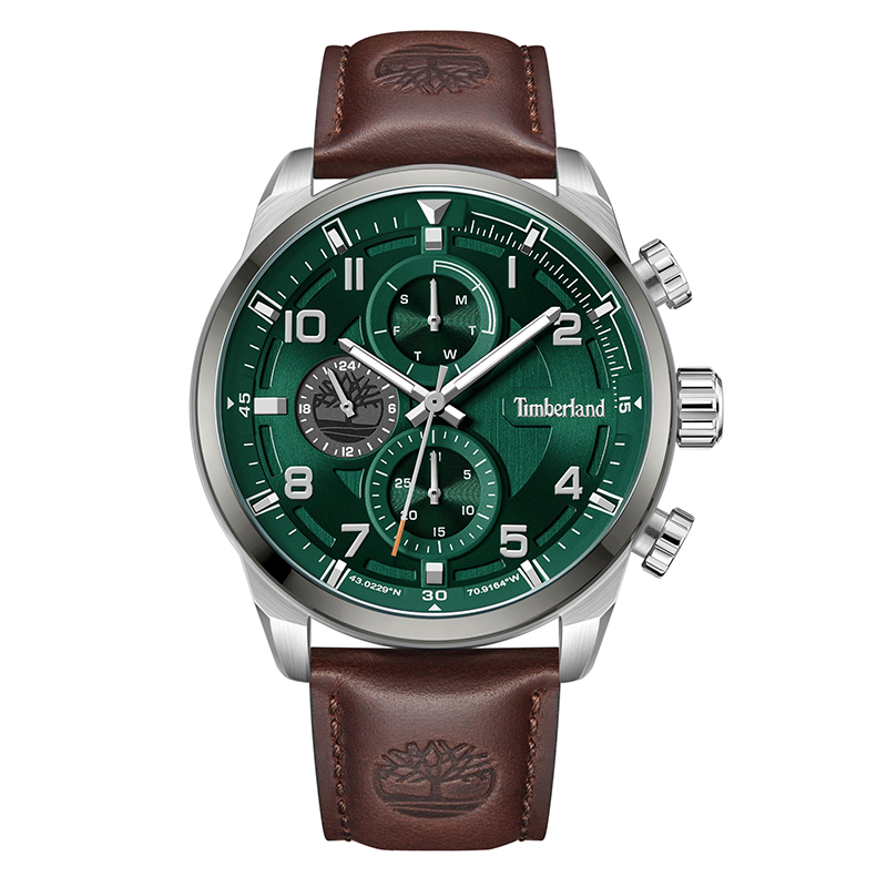 

Timberland Наручные часы Henniker II Collection с кварцевым механизмом, кожаным ремешком, 46 мм, зеленый циферблат, мужские часы