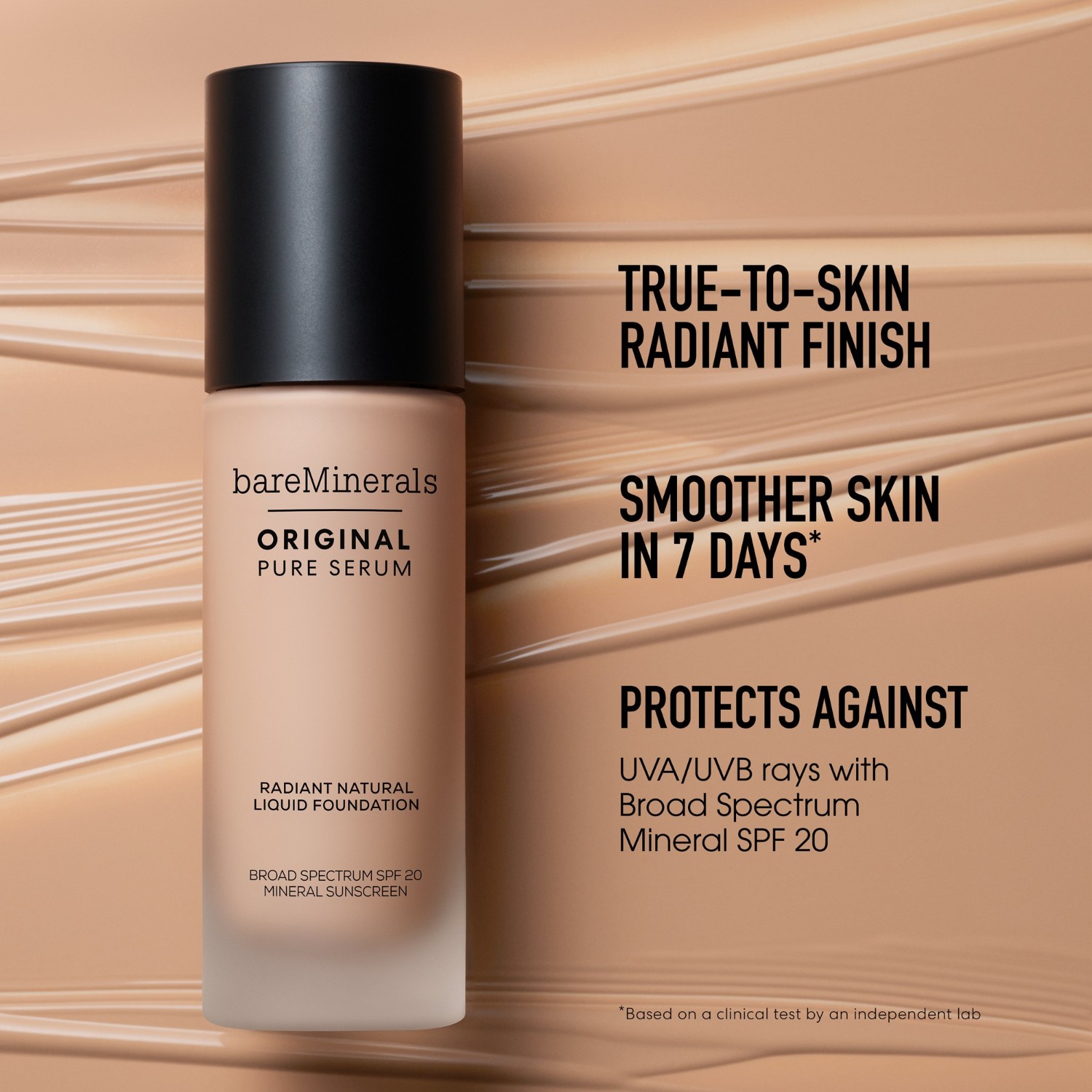 Тональный крем для лица original pure serum radiant natural liquid mineral spf 20 Bareminerals, med. deep neutral 4.5, объем 30 мл — фото 3