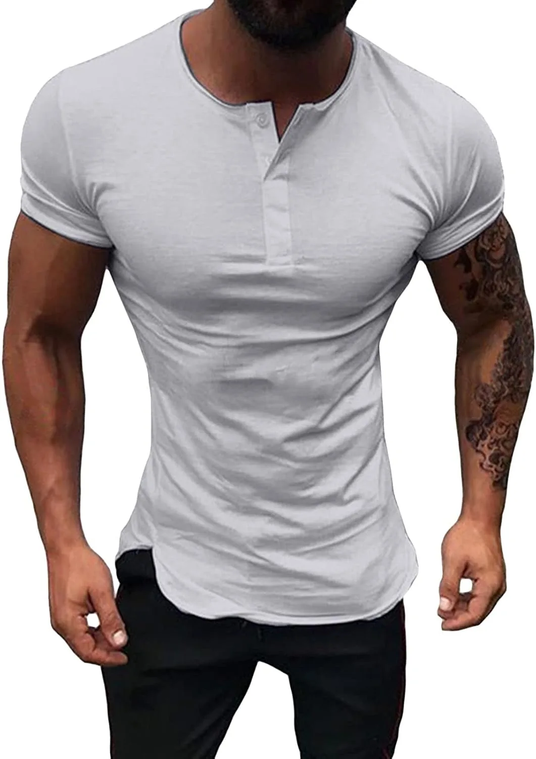 

JEsilunmaMY Slim Muscle Henley T-Shirt для мужчин, короткий рукав, однотонный