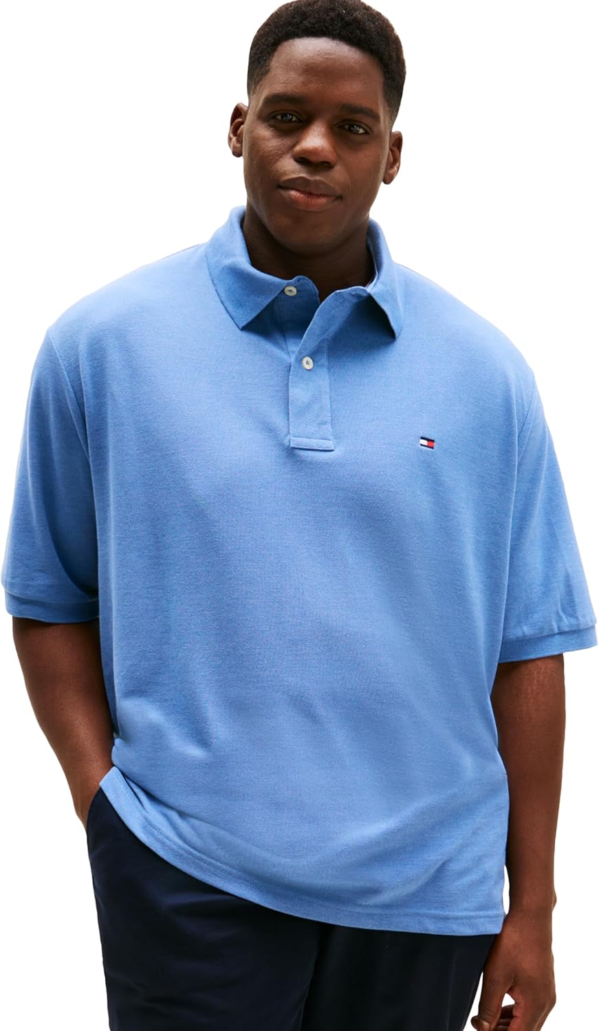 

Мужская рубашка-поло Tommy Hilfiger с коротким рукавом из хлопка пике для больших и высоких, классический крой, Medium Chambray