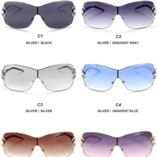 

Винтажные солнцезащитные очки-маски без оправы 2027 года для женщин, модные солнцезащитные очки большого размера для мужчин, линзы с градиентом MTZJH, Black