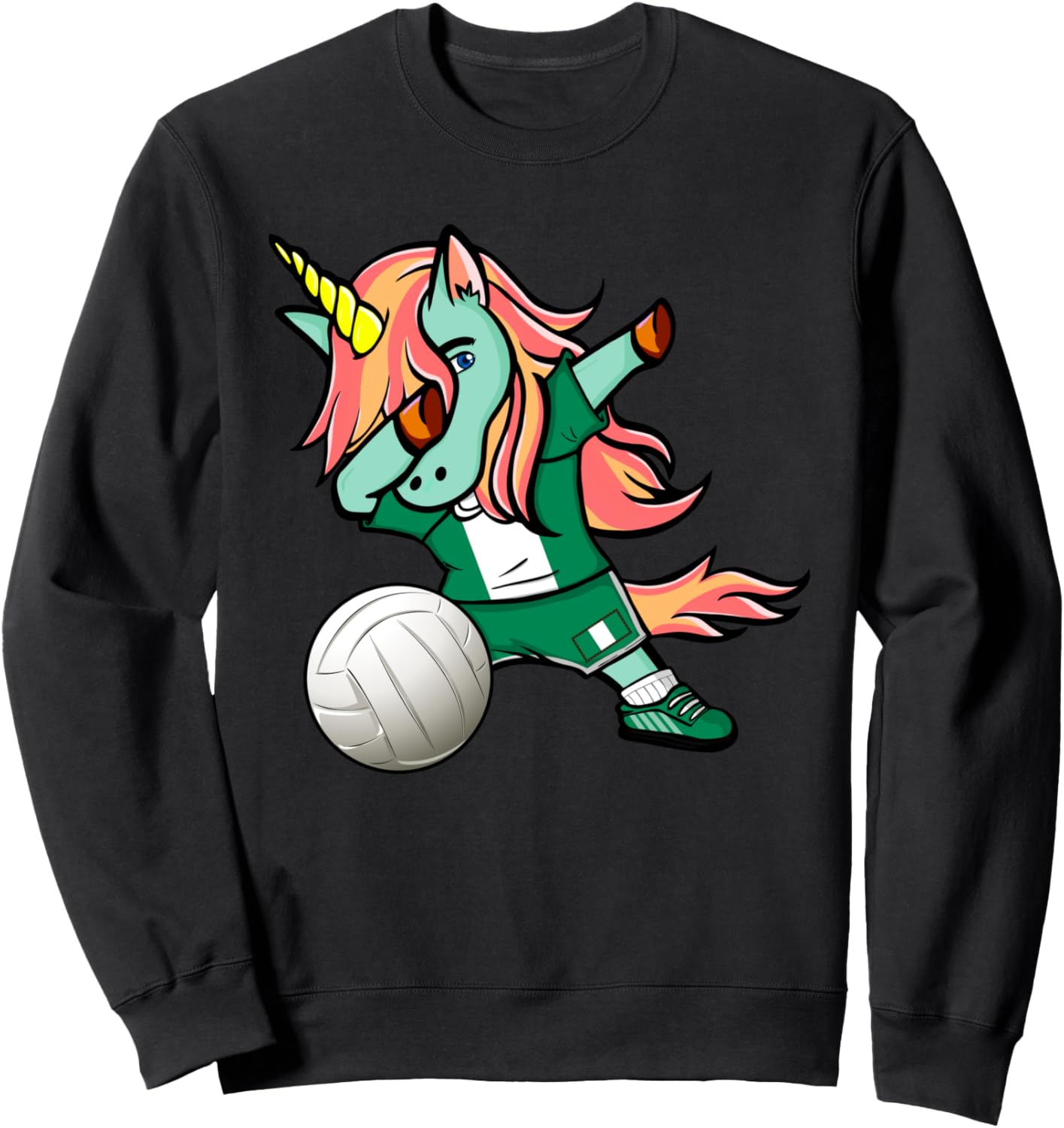 

Забавный танцующий единорог, волейбольная команда Нигерии, флаг Нигерии, спортивная толстовка с символикой волейбольной команды Нигерии Teeisle Nigeria Volleyball, черный