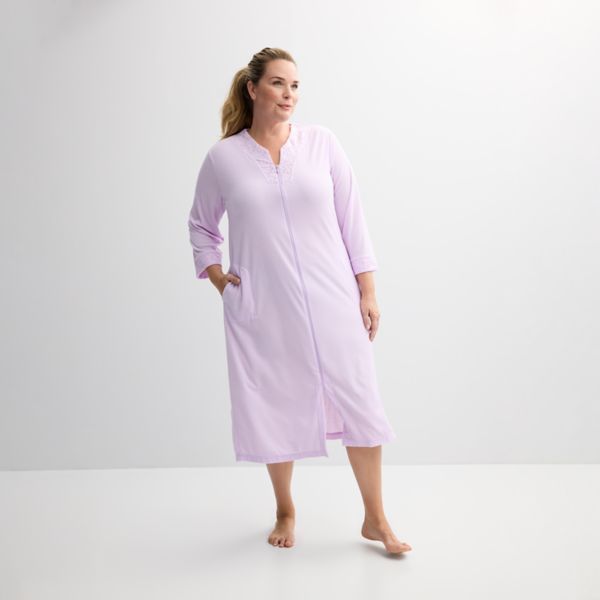 

Плюс сайз махровый длинный халат на молнии Miss Elaine Essentials, цвет lavender