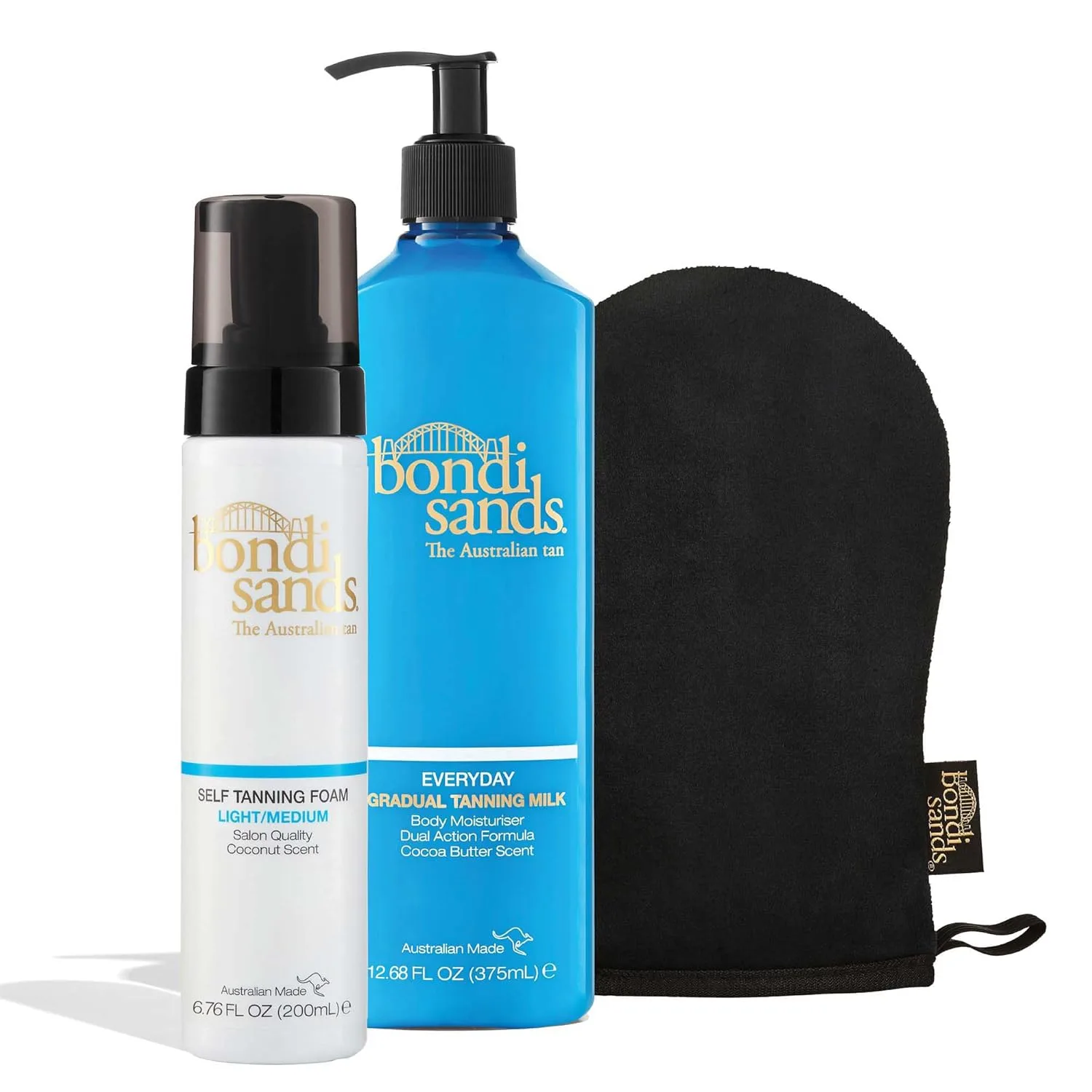 Набор Bondi Sands Tan + Maintain | Включает пену для автозагара Light/Medium, варежку и ежедневное молочко для постепенного загара для стойкого результата