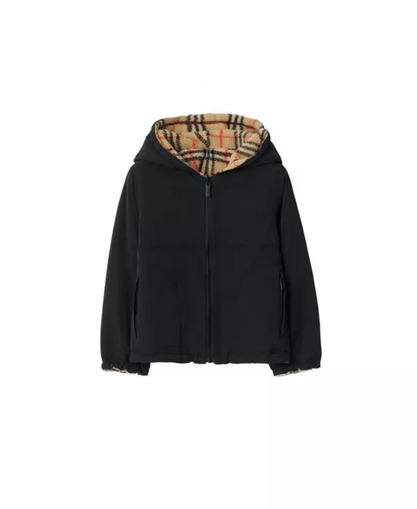 

Двусторонняя клетчатая флисовая куртка с капюшоном для мальчиков - для малышей и для взрослых. Burberry, черный
