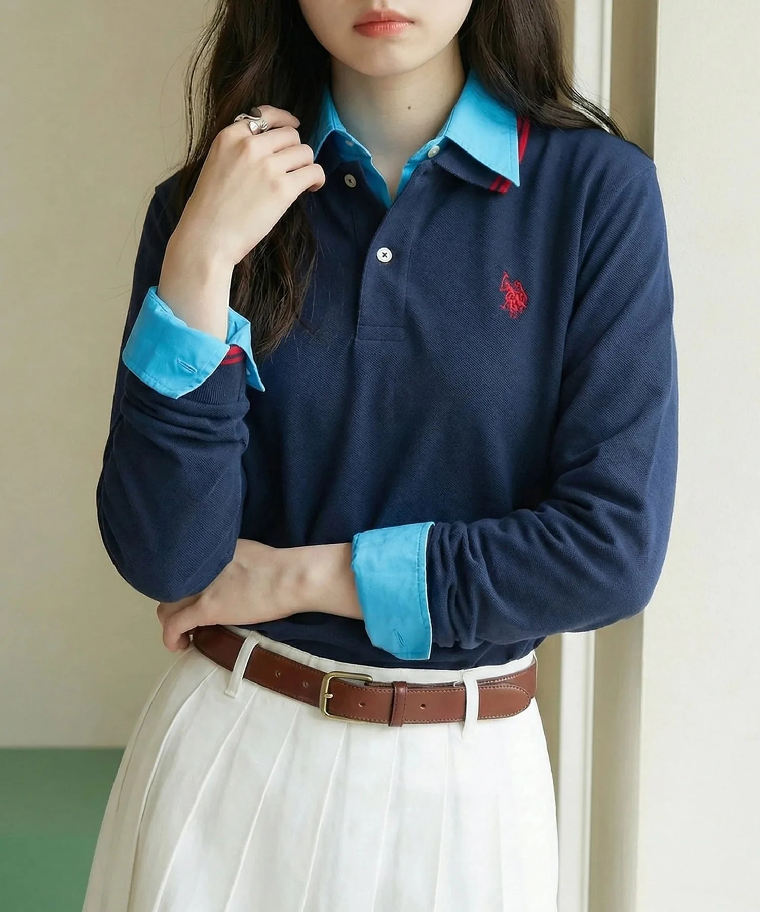 Футболка-поло с длинным рукавом US POLO ASSN./Tipline, унисекс. U.S. Polo Assn., NVY