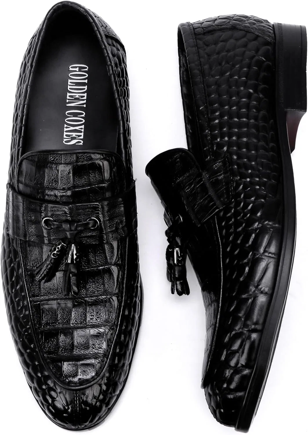 Лоферы из натуральной кожи с узором аллигатора, Black B — фото 4