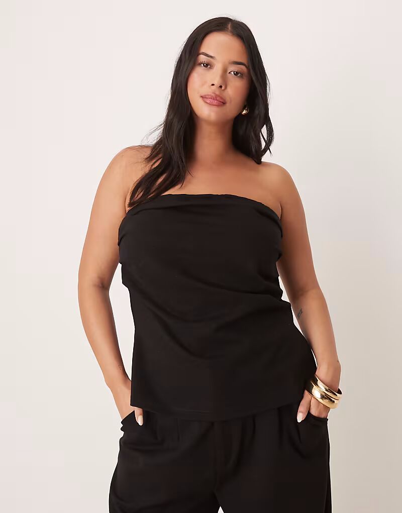 

Топ-бандо ASOS DESIGN Curve Co-ord с плиссировкой понте черного цвета