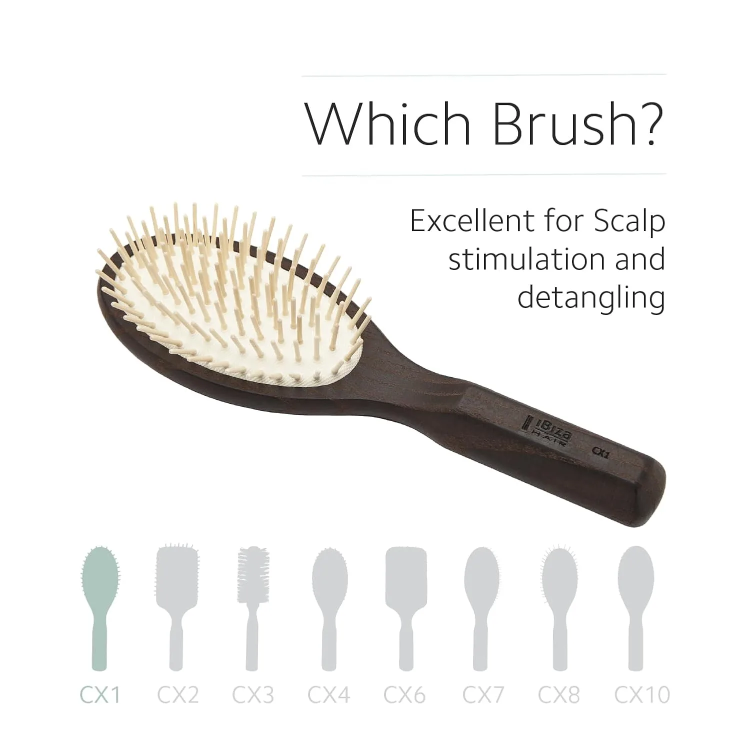 Профессиональные щетки для волос Ibiza Hair Professional CX Series: круглые, лопатообразные и овальные. CX1 - Овальная паддл-щетка с деревянными штифтами — фото 4
