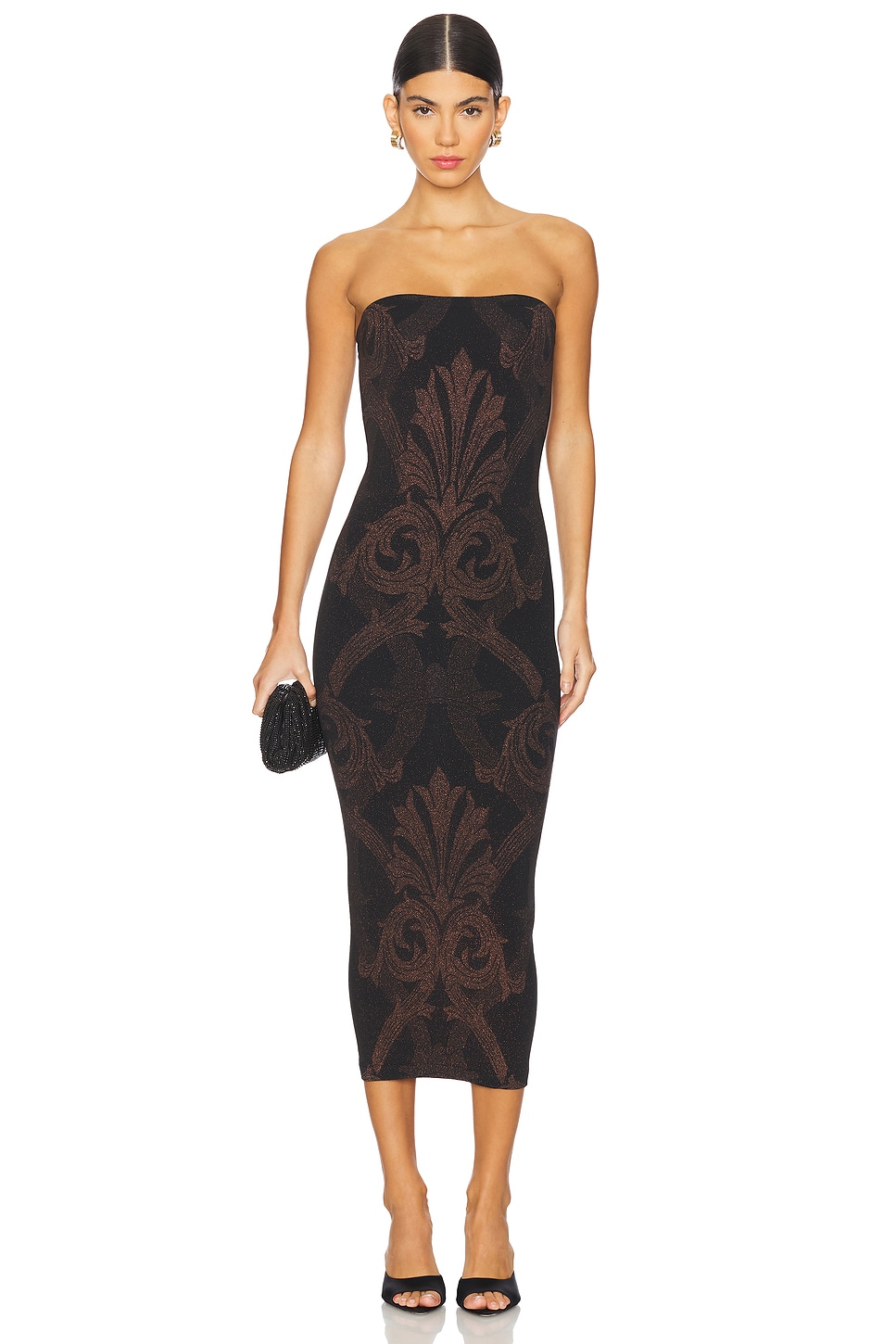 

X etro металлическое жаккардовое платье Wolford, black & copper