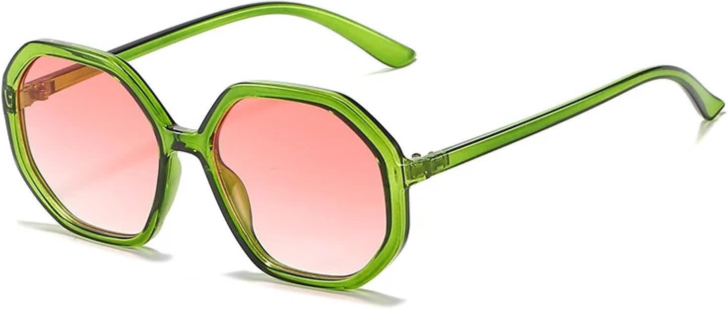 

Классические ретро-солнцезащитные очки овальной формы для женщин и мужчин. Модные многоугольные солнцезащитные очки класса люкс для путешествий с защитой от УФ-излучения UV400 TKKTLLT, Green Pink