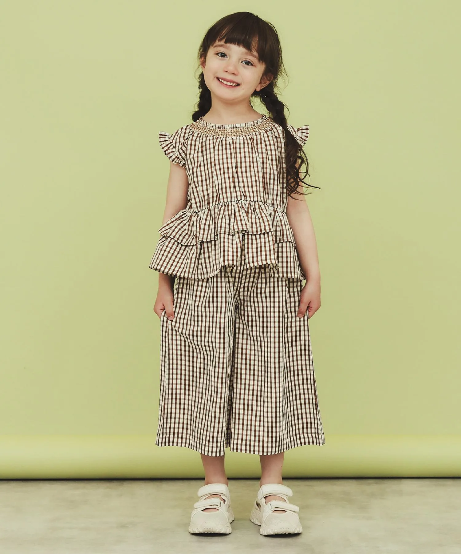 Штаны клетка широкие THE SHOP TK camel — фото 2