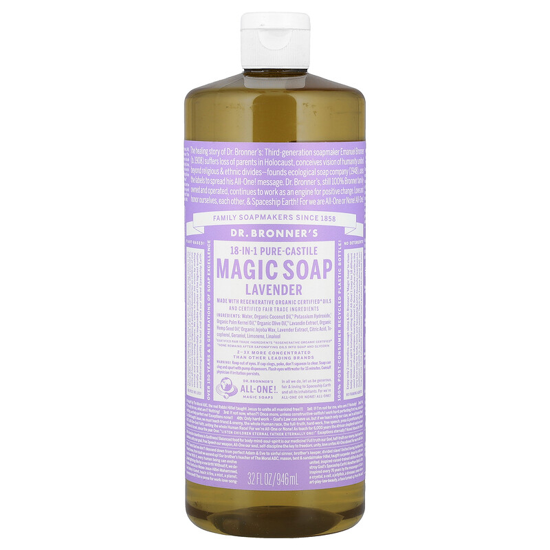 

Dr. Bronner's, Чистое кастильское мыло из конопли 18 в 1, лаванда, 946 мл (32 жидк. унц.)