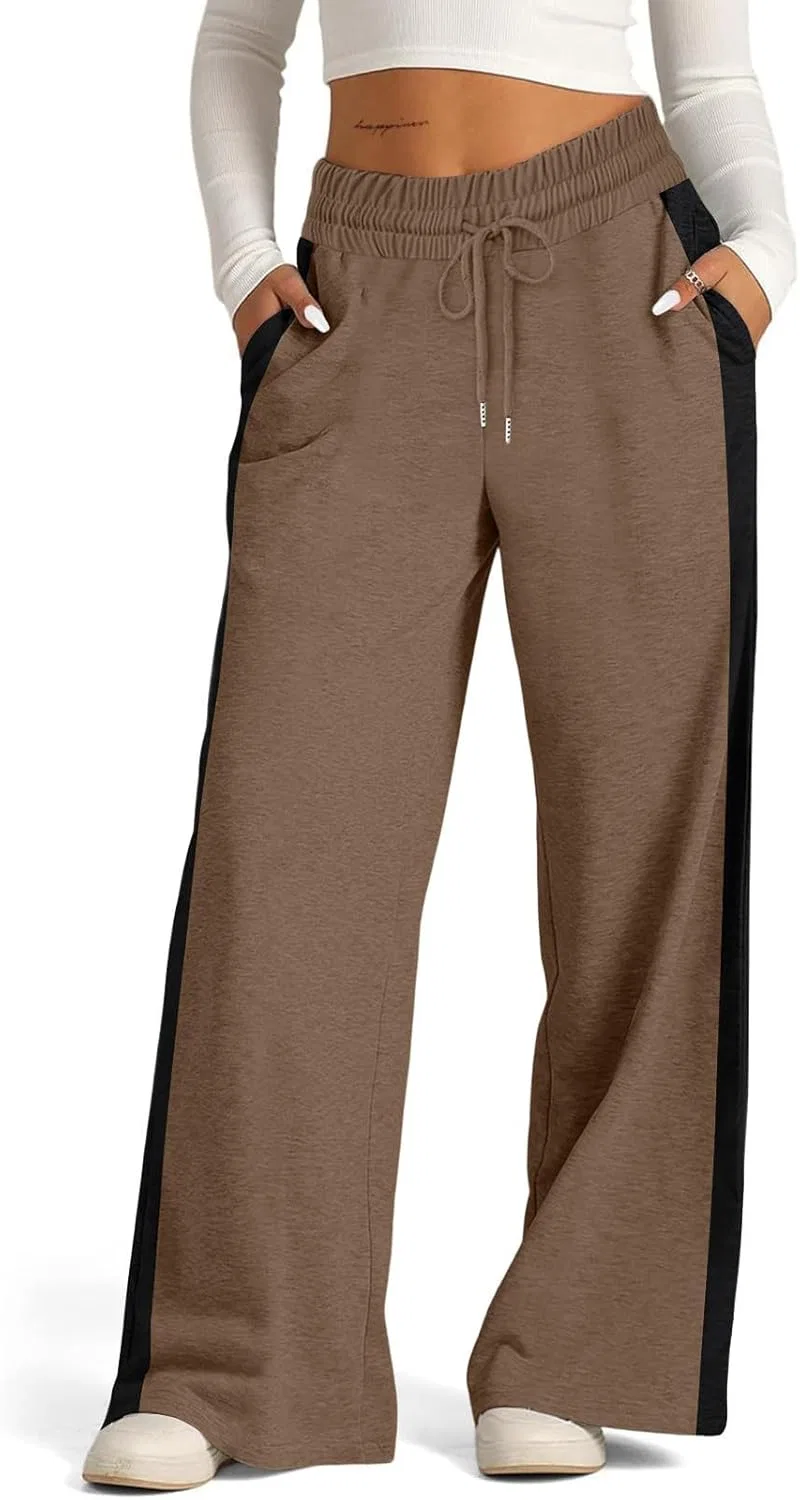 Брюки спортивные женские с широкими штанинами, Polyester/Spandex, светло-коричневые