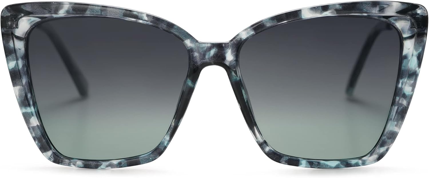 

SOJOS Модные поляризованные солнцезащитные очки для женщин в стиле ретро, ​​большие квадратные солнцезащитные очки «кошачий глаз» с защитой от УФ-излучения SJ2206, Blue Pattern Frame/Dark Blue Grading Lens