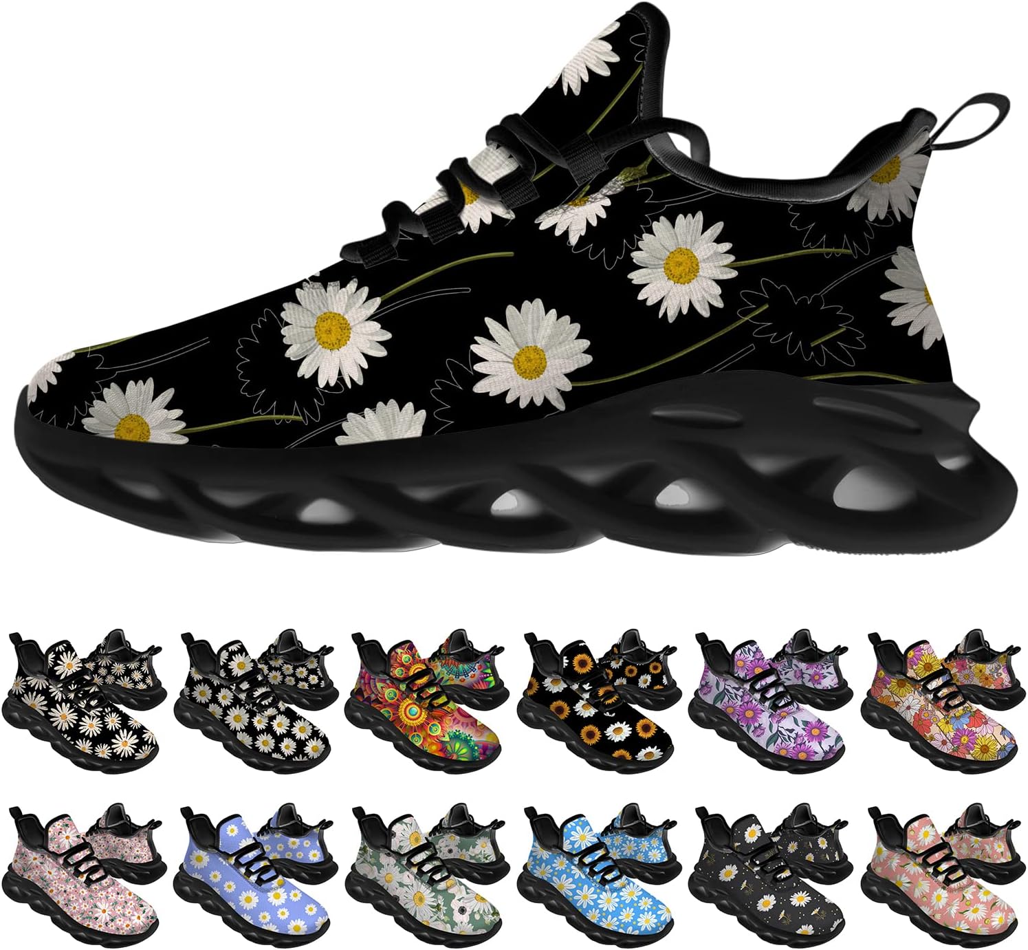 

Кроссовки Ciadoon Daisy для женщин и мужчин, беговые кроссовки для дороги, удобная спортивная и ходовая обувь, теннисные кроссовки с цветочным принтом, подарки для мальчиков и девочек, черный