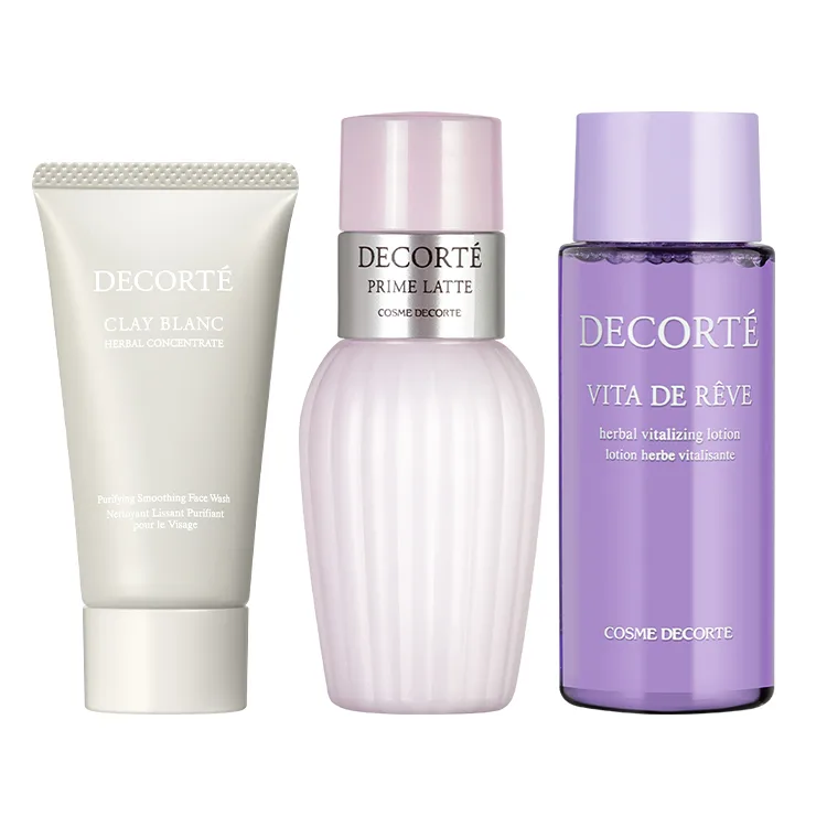DECORTE Набор пробников увлажняющего очищающего лосьона Butter Perilla, White Clay Cleanser 30g+Perilla Seed Oil and Avocado Water Lotion 30ml
