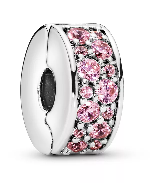

Шарм с фиксированным зажимом из кубических цирконий Pandora, pink/silver