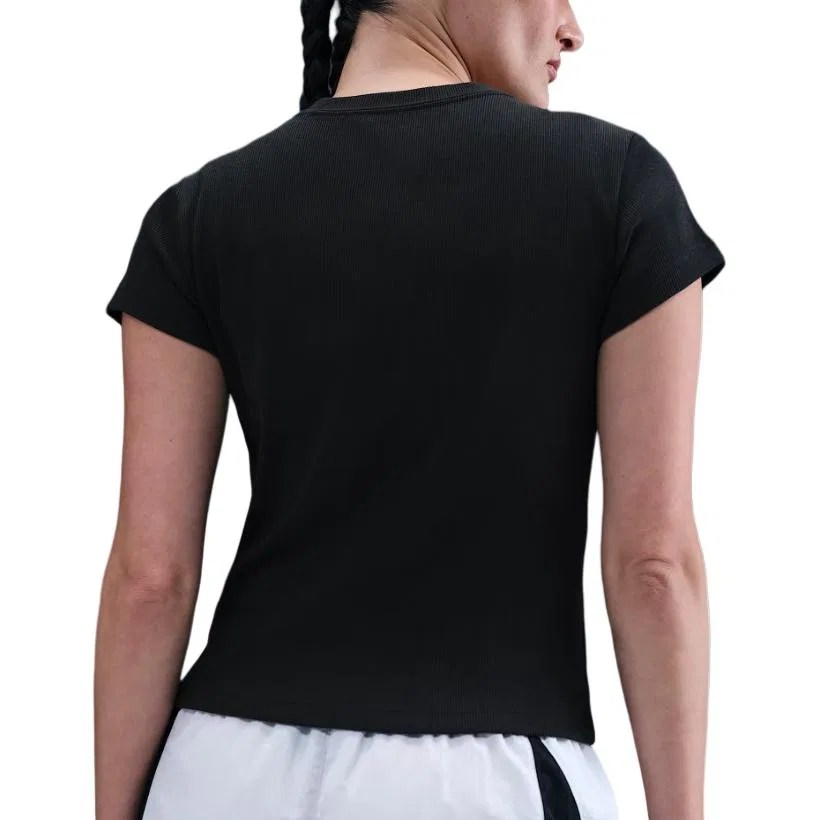 Спортивная женская облегающая футболка с коротким рукавом из рибаны Nike, Black — фото 3