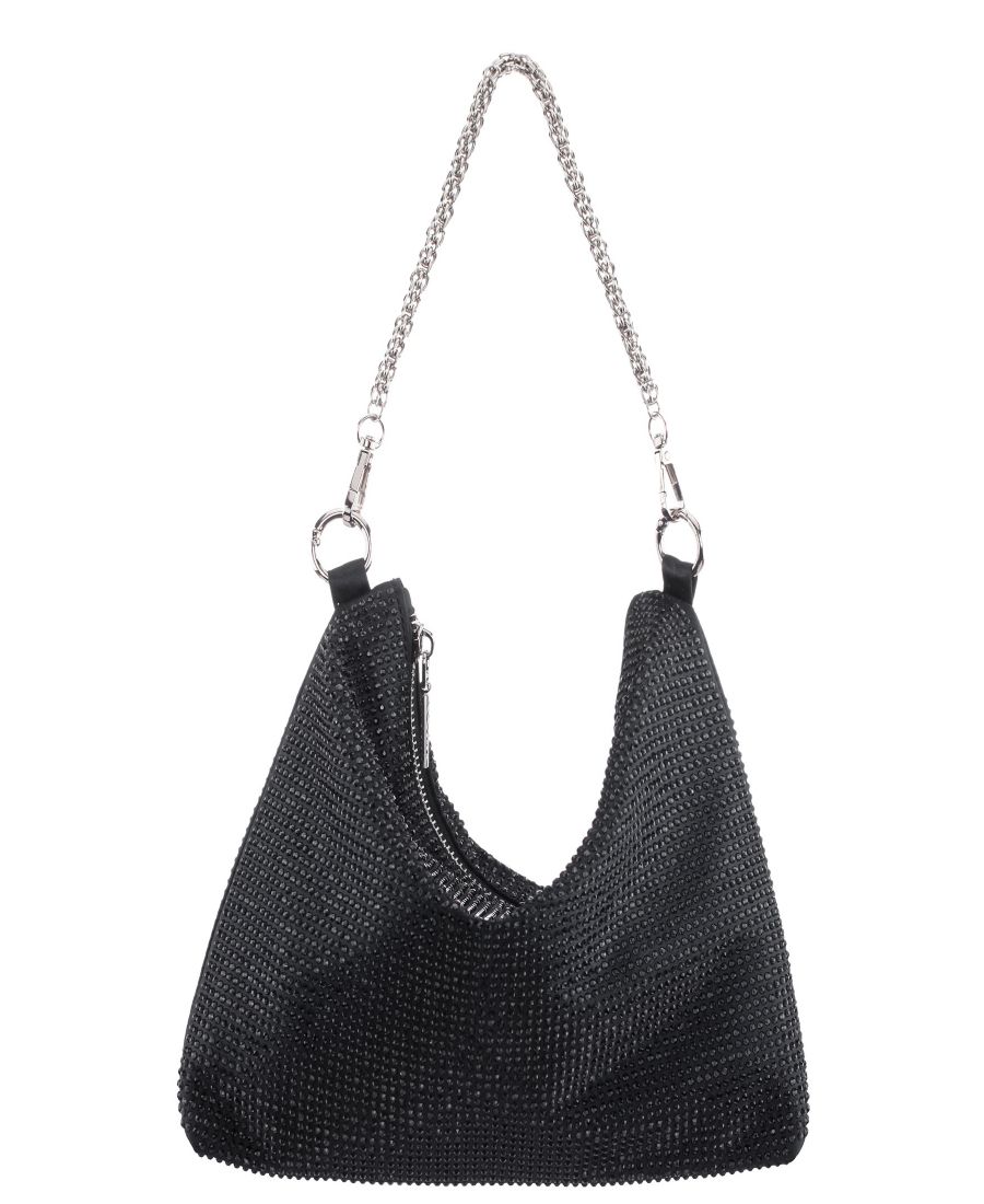 

Сумка-хобо с застежкой-молнией, украшенная кристаллами Nina, Black