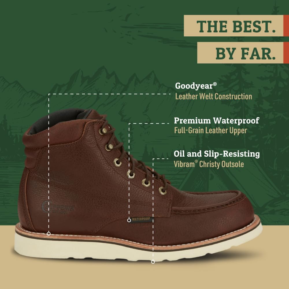 Мужские ботинки Chippewa Edge Walker 6 из кожи - водонепроницаемые ботинки на шнуровке с клиновидной подошвой - мягкий носок с амортизацией - шнуровка для надежной посадки - широкий мыск с резиновой подошвой, Briar Haystack - Soft Toe — фото 3