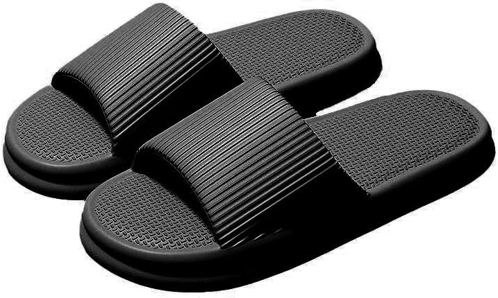 

Тапочки для женщин и мужчин, домашние тапочки Pillow House, шлепанцы для душа, внутренние сандалии для ванной, максимальный комфорт, легкие, с толстой подошвой, нескользящие, легко чистятся Generic, черный