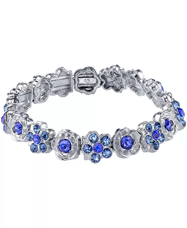 

Серебристо-Голубой эластичный браслет с цветком 2028, blue